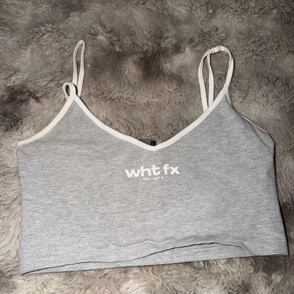 White Fox Boutique Gray and White Crop Top